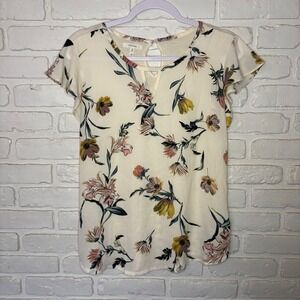 Maurices White Floral Short Sleeve Blouse Women's Size XS
